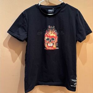 Lee Cooper Black Graphic Skull Two Sided Shirt Sleeve T Shirt Size XL